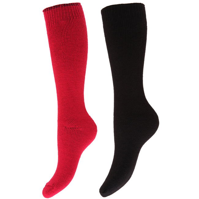 Pink-Schwarz - Front - Damen Thermo-Winter-Socken für Gummistiefel, 2 Paar