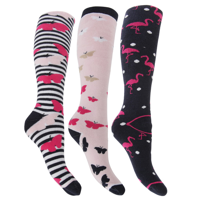 Flamingo-Schmetterlinge - Front - Damen Hyperwarm lange Thermal Gummistiefel Socken (3 Paar)